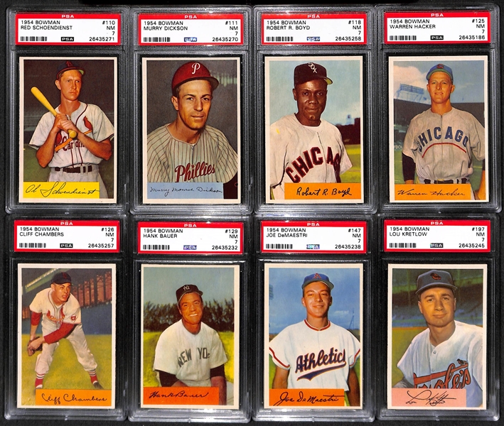 Lot of 8 High Grade (All PSA 7) 1954 Bowman Baseball Cards inc. Schoendienst